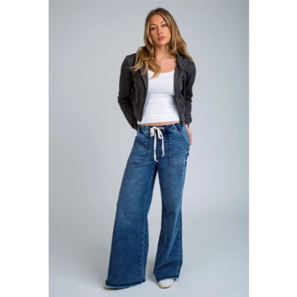 NEW REWASH Relaxed Knit Denim Wide Leg Pants in vintage indigo for women 825 2t7 - Picture 6 of 9